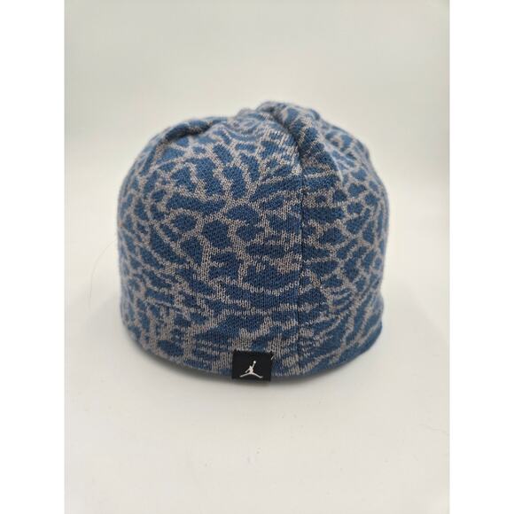 Jordan Elephant Print Beanie Blue Gray Knit Hat Jumpman Logo - Picture 1 of 2